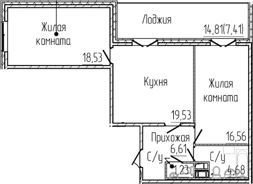 2-комнатная квартира 74.55 м², 8/8 эт., ЖК «SERTOLOVO PARK»